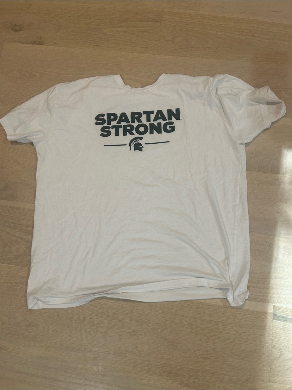 Michigan State Spartan Strong White Graphic Men's T-Shirt (Large)